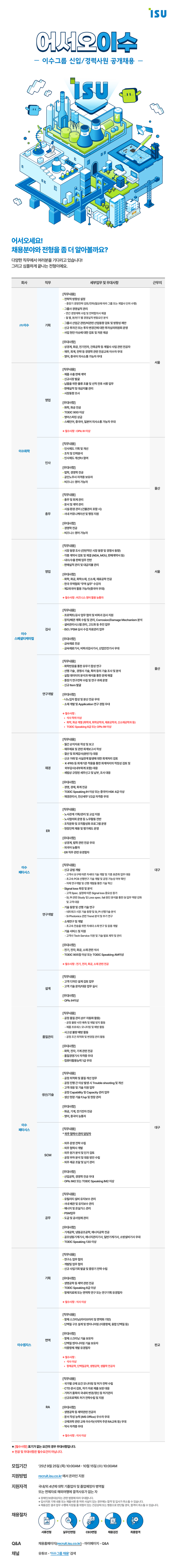 [홍보] 이수그룹 2025 신입사원 공개채용(~10/15[수] 10:00 까지) 홍보의 건